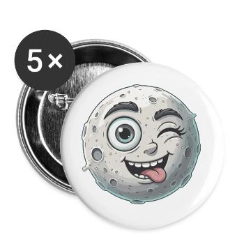 Waving Moon Face Cartoon - Buttons large 2.2''/56 mm (5-pack) - white - Front