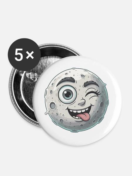 Winkendes Mondgesicht Cartoon - Buttons groß 56 mm (5er Pack) - Weiß