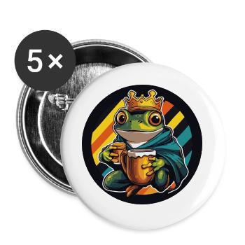 Frosch Bier Lustig - Buttons groß 56 mm (5er Pack) - Weiß - Vorne