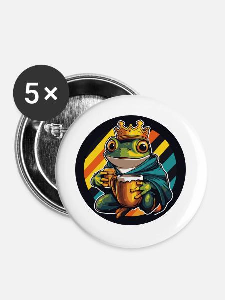 Frosch Bier Lustig - Buttons groß 56 mm (5er Pack) - Weiß
