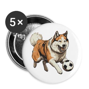Akita Hund Fussball Team - Buttons groß 56 mm (5er Pack) - Weiß - Vorne