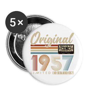 1957 Jahrgang Geburtstag Vintage Retro Geschenk - Buttons groß 56 mm (5er Pack) - Weiß - Vorne