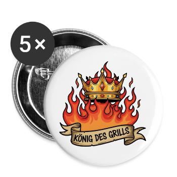 Vatertag Papa Geschenk Grillen König Grillkönig - Buttons groß 56 mm (5er Pack) - Weiß - Vorne