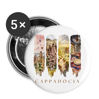 Cappadocia Design – Türkei Heißluftballon Motiv - Buttons groß 56 mm (5er Pack) - Weiß - Vorne
