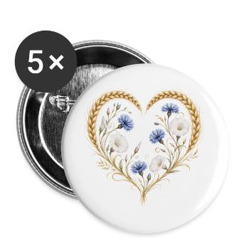 Cœur de blé, bleuet, fleurs, fleurs de la nature, - Lot de 5 grands badges (56 mm) - blanc - Devant