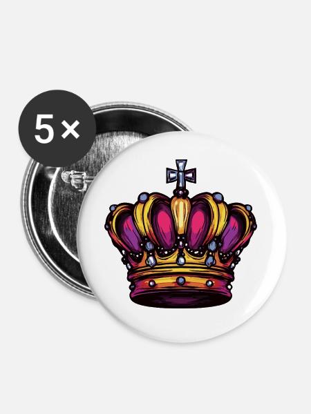 Krone Bunt Symbol - Buttons groß 56 mm (5er Pack) - Weiß