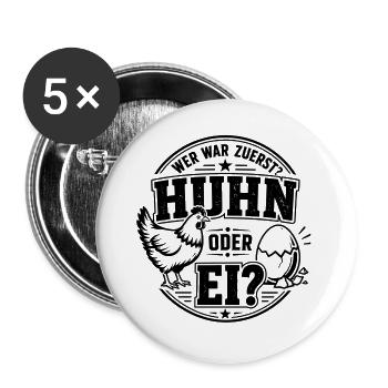 Stampiges Huhn und Ei Emblem - Buttons groß 56 mm (5er Pack) - Weiß - Vorne