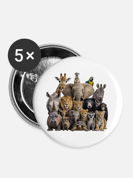 Tierische Versammlung - Buttons groß 56 mm (5er Pack) - Weiß