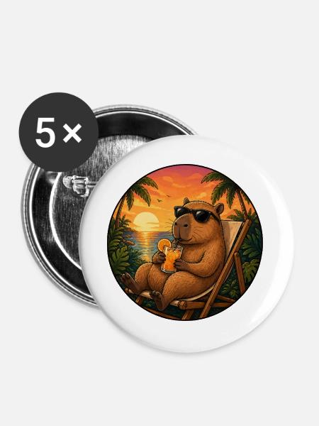 Capibara im Strandkorb - Buttons groß 56 mm (5er Pack) - Weiß
