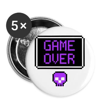 Game Over Totenkopf Pixel Art - Buttons groß 56 mm (5er Pack) - Weiß - Vorne