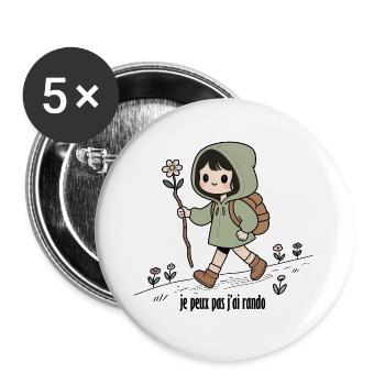 Randonneuse , je peux pas j'ai rando - Lot de 5 grands badges (56 mm) - blanc - Devant