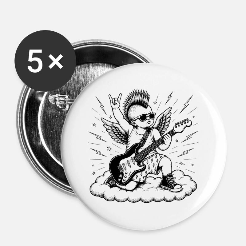 Punk Cherub with Electric Guitar - Buttons large 2.2''/56 mm (5-pack) - white