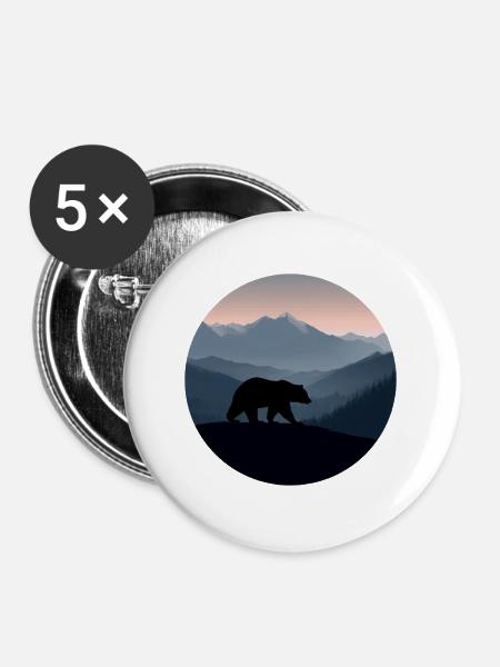 Bär, Bärenlogo, Landschaft - Buttons groß 56 mm (5er Pack) - Weiß