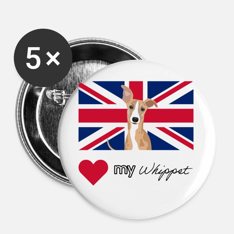 LUVMYWHIPPET (Schwarz) - Buttons groß 56 mm (5er Pack) - Weiß