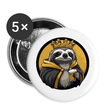 Faultier Bier Lustig - Buttons groß 56 mm (5er Pack) - Weiß - Vorne