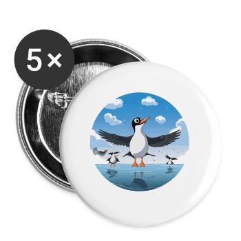 Pinguin Kreis am Eissee - Buttons groß 56 mm (5er Pack) - Weiß - Vorne