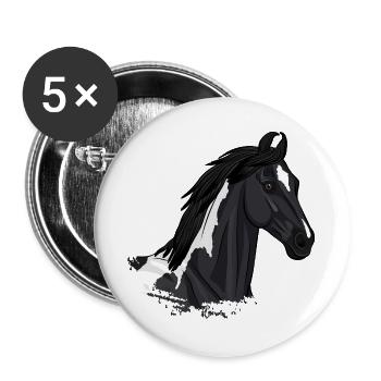 Der Kopf eines balochischen schwarzen piebalierten Pferdes - Buttons groß 56 mm (5er Pack) - Weiß - Vorne