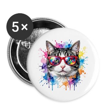 Cat Face in Rainbow Watercolor Gift - Buttons large 2.2''/56 mm (5-pack) - white - Front