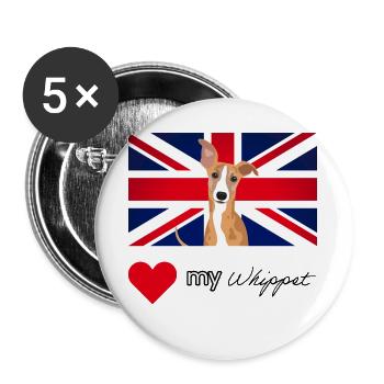 LUVMYWHIPPET (Black text, Vibrant) - Buttons large 2.2''/56 mm (5-pack) - white - Front