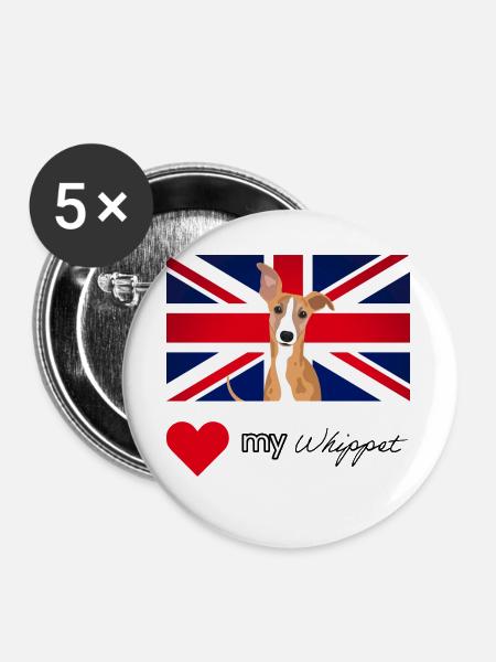 LUVMYWHIPPET (Schwarzer Text, Lebendig) - Buttons groß 56 mm (5er Pack) - Weiß
