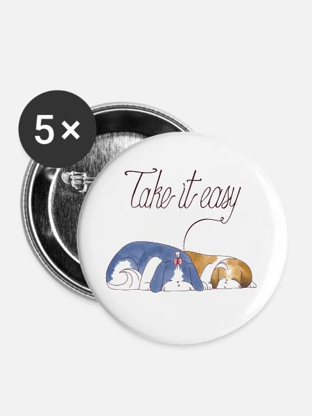 Ganz ruhig, Shihtzu-Welpen - Buttons groß 56 mm (5er Pack) - Weiß