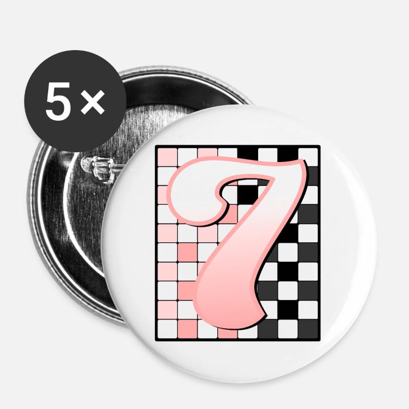 7th BIRTHDAY - PINK CHECKERED - Buttons large 2.2''/56 mm (5-pack) - white
