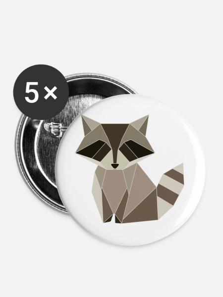 Waschbär Polygon Geometrie Design - Buttons groß 56 mm (5er Pack) - Weiß