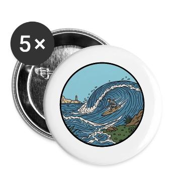 Retro Surf Wave - Water Sports Logo Design - Buttons large 2.2''/56 mm (5-pack) - white - Front