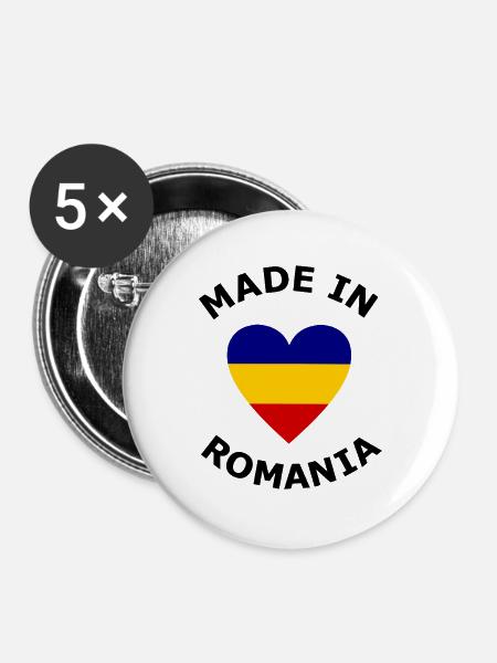 Rumänienfarben Herzliebe - Buttons groß 56 mm (5er Pack) - Weiß