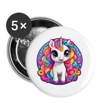 Traumhaftes Regenbogeneinhorn - Buttons groß 56 mm (5er Pack) - Weiß - Vorne