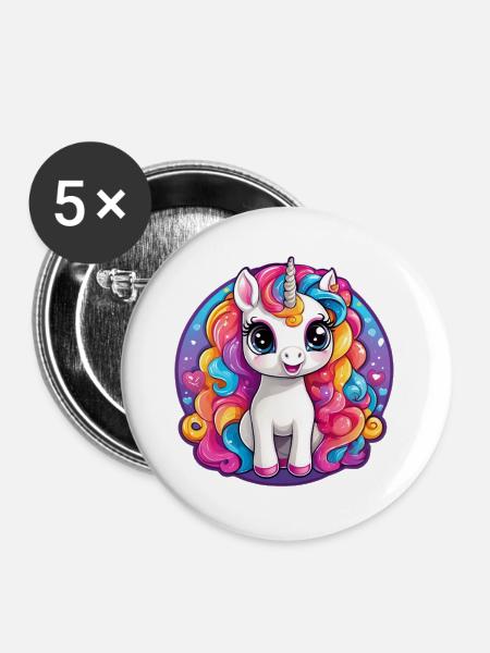 Traumhaftes Regenbogeneinhorn - Buttons groß 56 mm (5er Pack) - Weiß