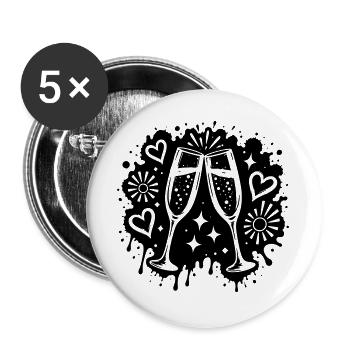 Sektgläser Party Graffiti Motiv - Buttons groß 56 mm (5er Pack) - Weiß - Vorne