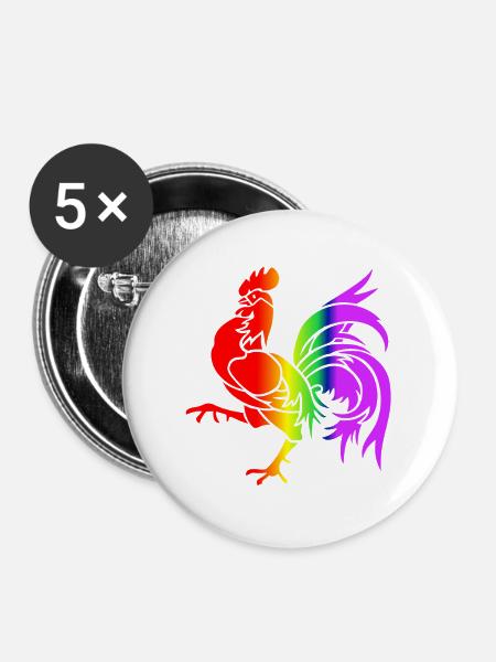 Bunter Regenbogenhahn - Buttons groß 56 mm (5er Pack) - Weiß