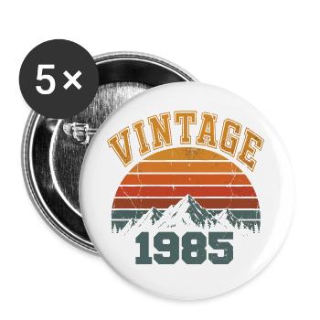 Vintage 1985 Retro Mountain Jubiläum 1985 - Buttons groß 56 mm (5er Pack) - Weiß - Vorne
