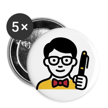 Lehrer Professor Brille Comic - Buttons groß 56 mm (5er Pack) - Weiß - Vorne