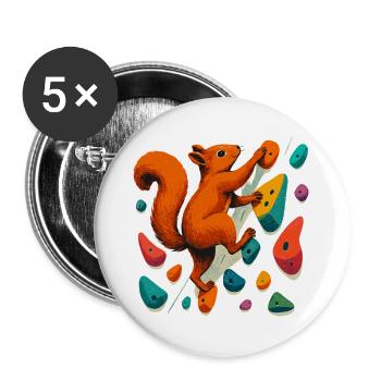Eichhörnchen am Fels: Motivation & Boulder-Art - Buttons groß 56 mm (5er Pack) - Weiß - Vorne