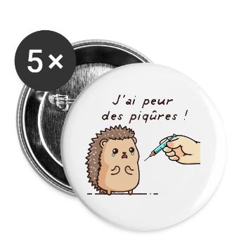 J'AI PEUR DES PIQÛRES - hérisson drôle enfant - Lot de 5 grands badges (56 mm) - blanc - Devant