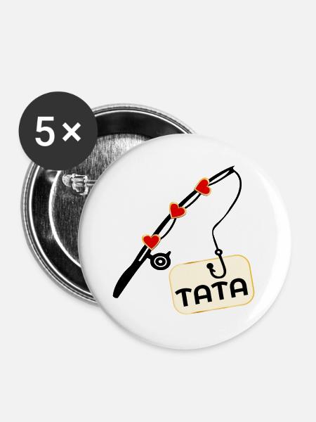Angelrutenfischer-Papa - Buttons groß 56 mm (5er Pack) - Weiß