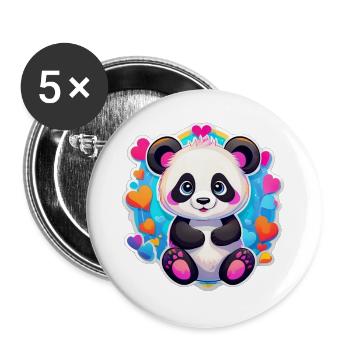 Rainbow Heart Panda - Buttons large 2.2''/56 mm (5-pack) - white - Front