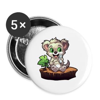 Kleiner Koala am Baumstumpf - Buttons groß 56 mm (5er Pack) - Weiß - Vorne