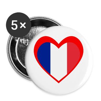 Cœur Drapeau Français – Amour Tricolore Rouge - Lot de 5 grands badges (56 mm) - blanc - Devant