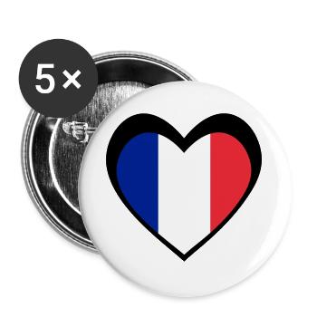 Heart French Flag Black - Buttons large 2.2''/56 mm (5-pack) - white - Front