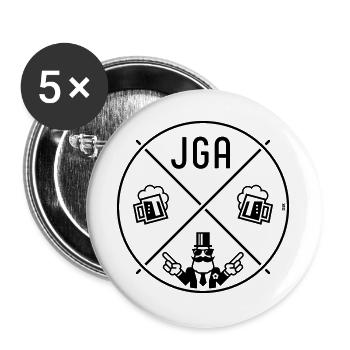 JGA Bräutigam Handzeichen Bier Kreis Symbol POS 1C - Buttons groß 56 mm (5er Pack) - Weiß - Vorne