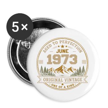 Vintage Juni 1973 – Original Perfection Juni 1973 - Buttons groß 56 mm (5er Pack) - Weiß - Vorne