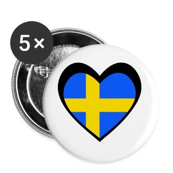 Sverige Svart Hjärta – Kärlek till Sverige - Buttons large 2.2''/56 mm (5-pack) - white - Front
