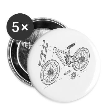 Dessin DH-Bike Exploded : Croquis de la technique VTT - Lot de 5 grands badges (56 mm) - blanc - Devant
