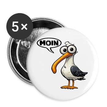 Moin Möwe Comic Miesmuschelartwuermchen  - Buttons groß 56 mm (5er Pack) - Weiß - Vorne