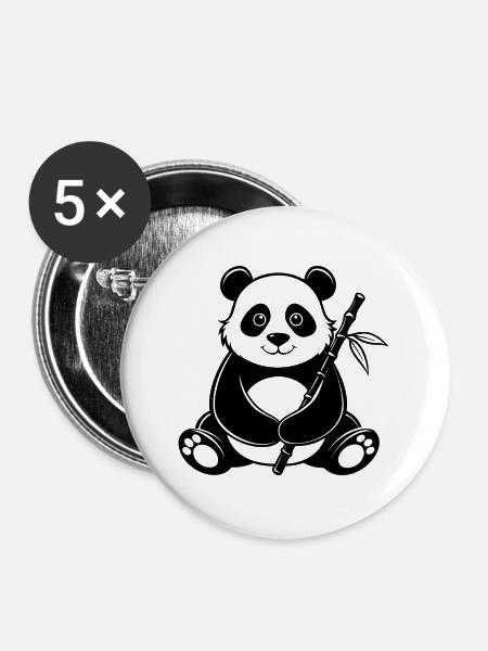 Panda mit Bambus - Buttons groß 56 mm (5er Pack) - Weiß