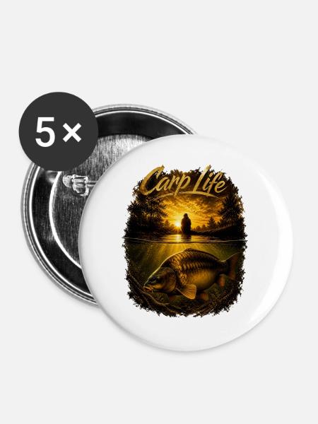 Carp Life Sunset – Karpfenfischerei-Lebensstil-Design - Buttons groß 56 mm (5er Pack) - Weiß