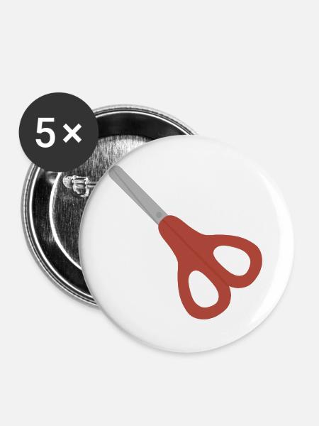 Rote Schere-Ikone - Buttons groß 56 mm (5er Pack) - Weiß